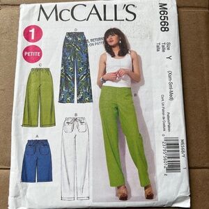McCall's Sewing Pattern Pants Shorts Loose Fitting Pull On 6568 Sizes XS S M
